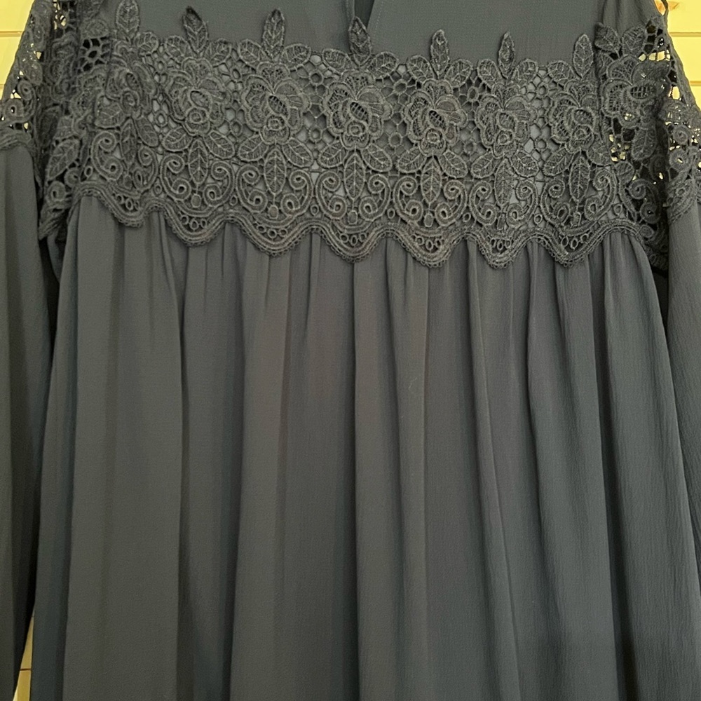 Fashion Union Blue Lace Dress Women’s Sz 6 Long Sleeved Navy Lined Dress - Picture 4 of 14